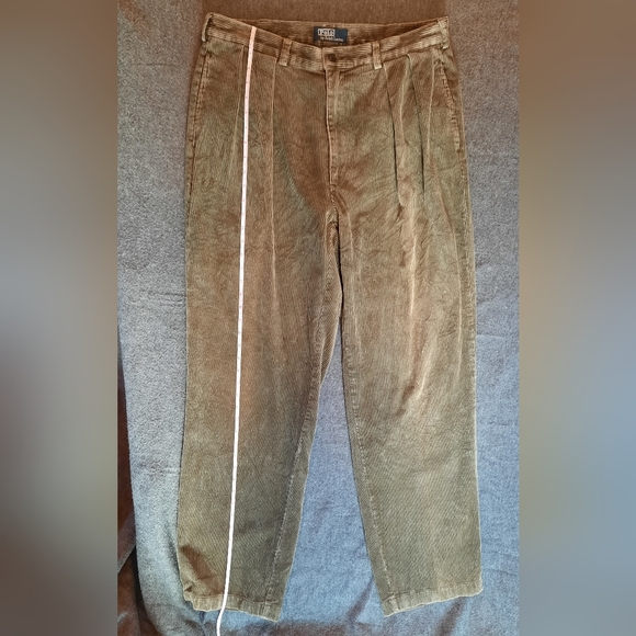 Polo Ralph Lauren Pants Mens 36x34 Brown Corduroy Pleated Preppy Classic - Picture 8 of 16